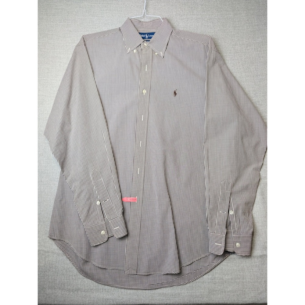 Ralph Lauren Blake Shirt Mens‎ M Brown Gingham 100% Cotton Button Down